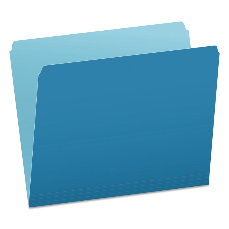 COLORED FILE FOLDERS, STRAIGHT TAB, LETTER SIZE, BLUE/LIGHT BLUE, 100/BOX