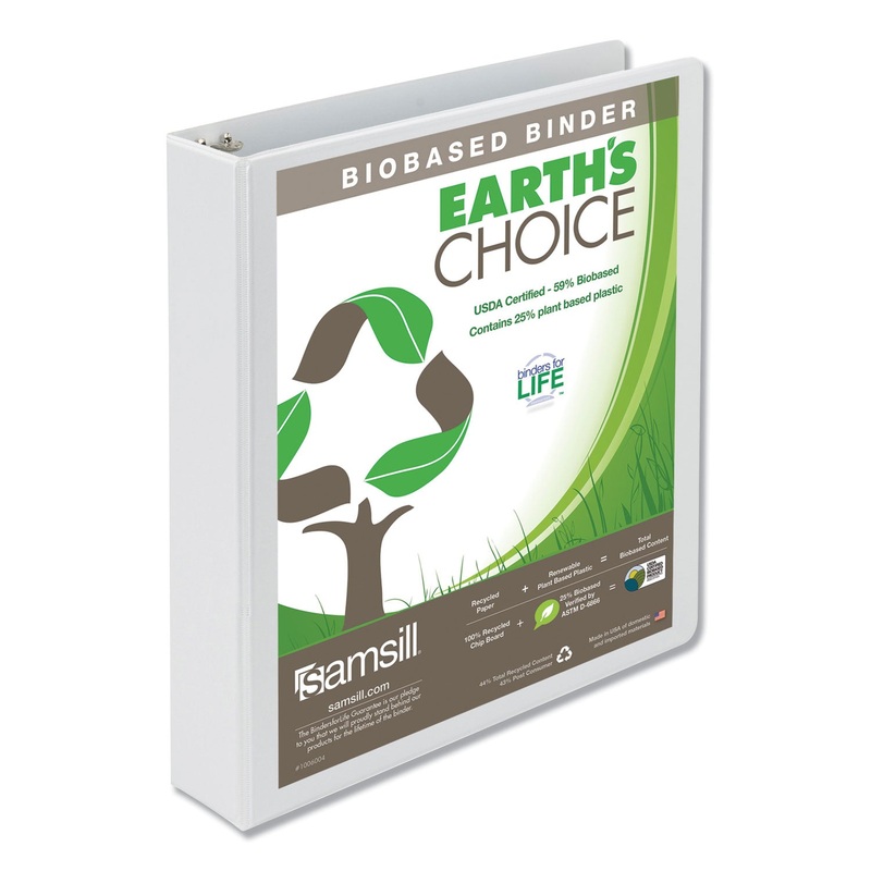 EARTH’S CHOICE BIOBASED ROUND RING VIEW BINDER, 3 RINGS, 1.5″ CAPACITY, 11 X 8.5, WHITE