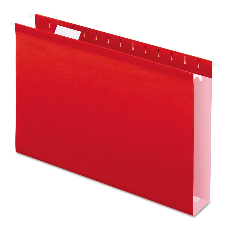 EXTRA CAPACITY REINFORCED HANGING FILE FOLDERS WITH BOX BOTTOM, LEGAL SIZE, 1/5-CUT TAB, RED, 25/BOX