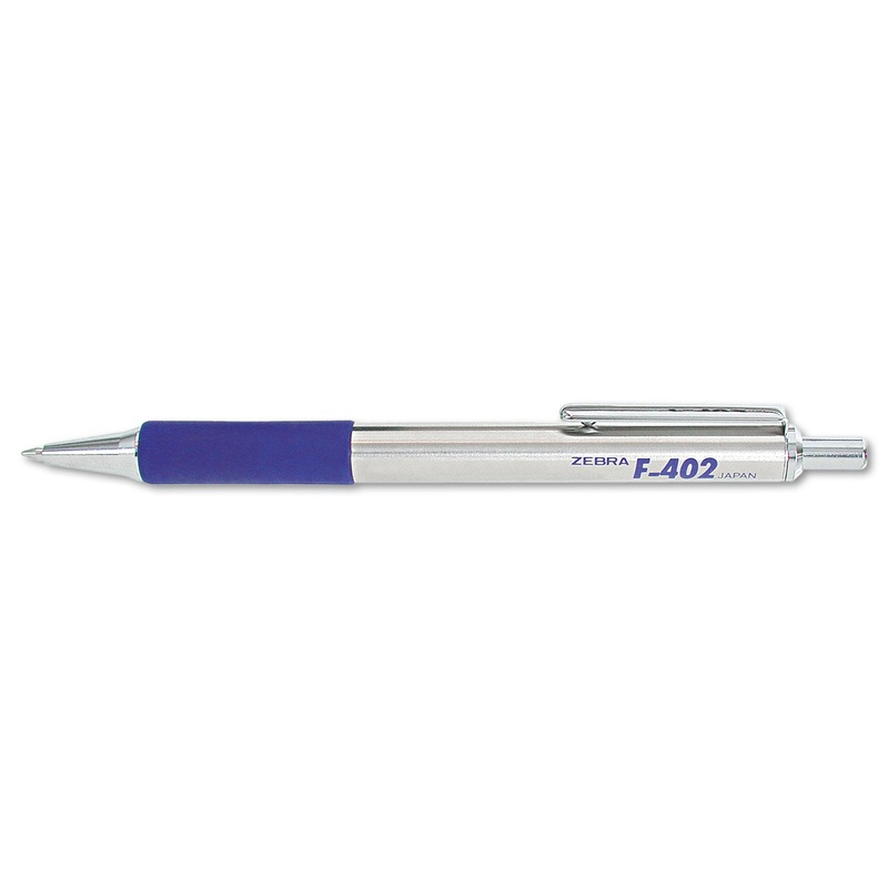 F-402 RETRACTABLE BALLPOINT PEN, 0.7MM, BLUE INK, STAINLESS STEEL/BLUE BARREL