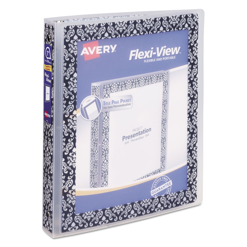 FLEXI-VIEW BINDER WITH ROUND RINGS, 3 RINGS, 1″ CAPACITY, 11 X 8.5, BLACK/WHITE DAMASK