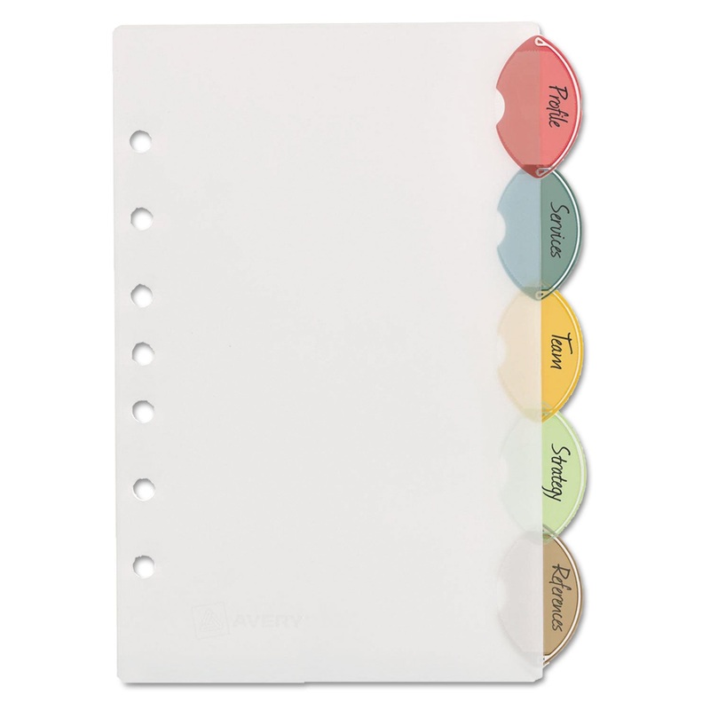 INSERTABLE STYLE EDGE TAB PLASTIC DIVIDERS, 7-HOLE PUNCHED, 5-TAB, 8.5 X 5.5, TRANSLUCENT, 1 SET