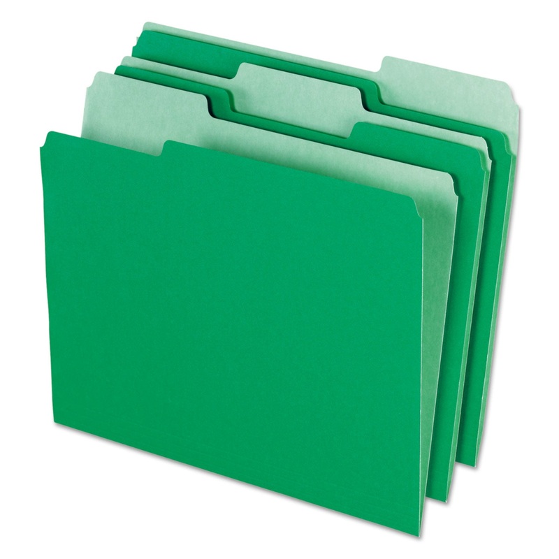 INTERIOR FILE FOLDERS, 1/3-CUT TABS, LETTER SIZE, BRIGHT GREEN, 100/BOX
