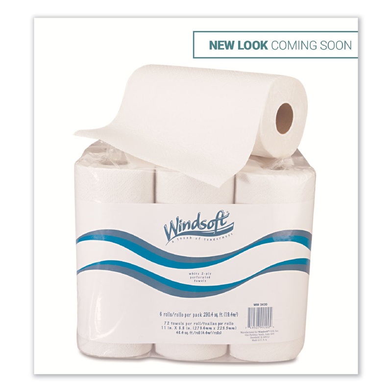 KITCHEN ROLL TOWELS, 2 PLY, 11 X 9, WHITE, 72/ROLL, 6 ROLLS/PACK