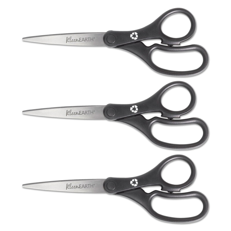 Kleenearth Basic Plastic Handle Scissors, 8″ Long, Pointed, Black, 3/pack