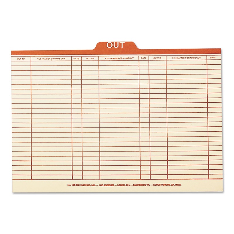 MANILA OUT GUIDES, PRINTED FORM STYLE, 1/5-CUT TOP TAB, OUT, 8.5 X 14, MANILA, 100/BOX