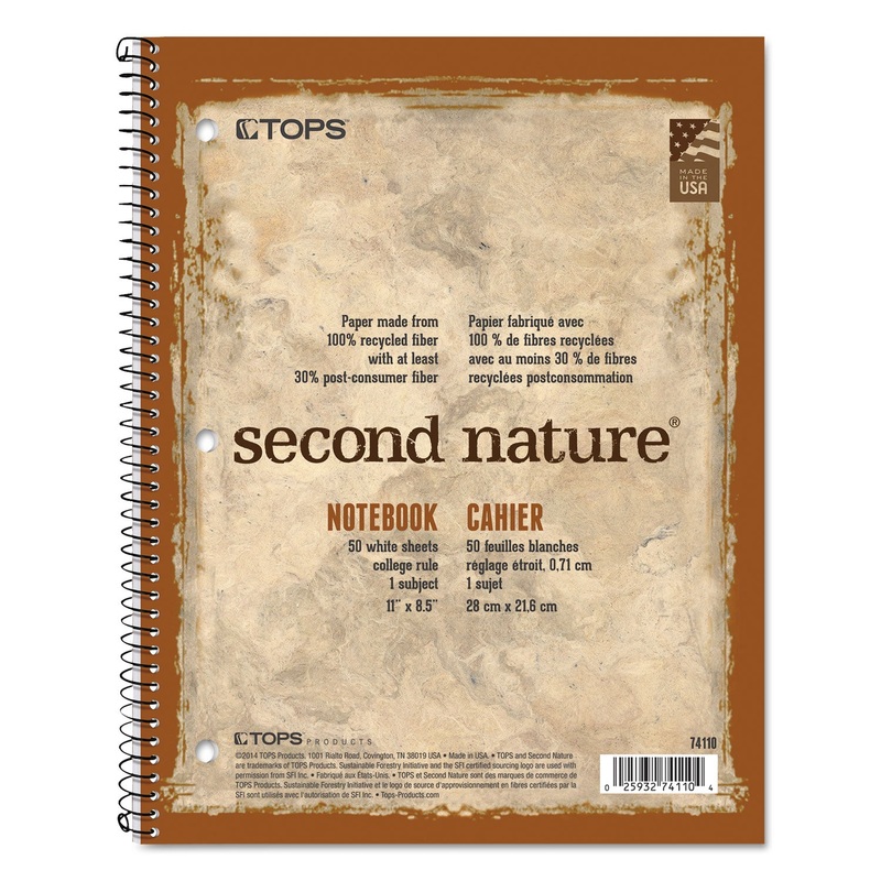 SECOND NATURE SINGLE SUBJECT WIREBOUND NOTEBOOKS, 1 SUBJECT, MEDIUM/COLLEGE RULE, TAN/BROWN COVER, 11 X 8.5, 50 SHEETS