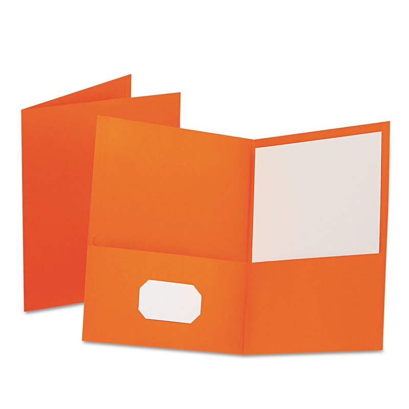 Twin-Pocket Folder, Embossed Leather Grain Paper, Orange, 25/box