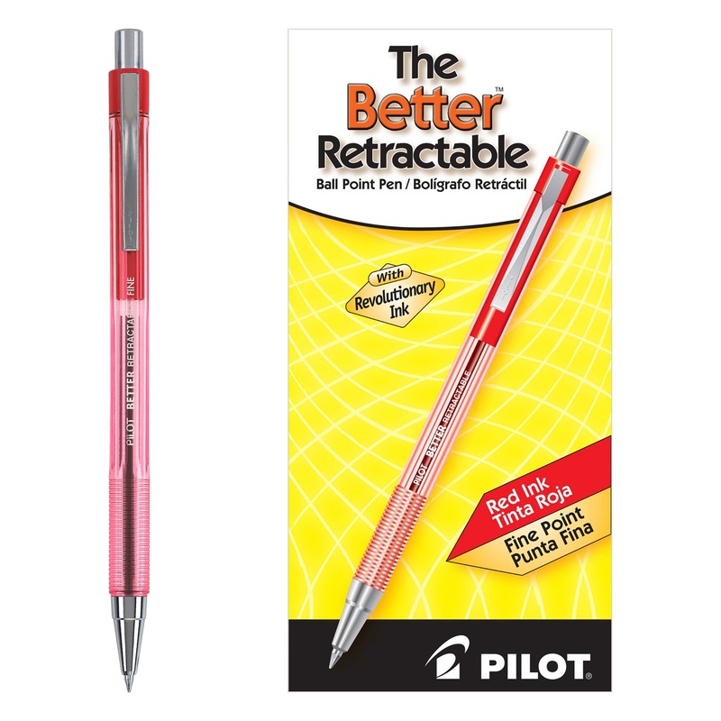 BETTER RETRACTABLE BALLPOINT PEN, FINE 0.7MM, RED INK, TRANSLUCENT RED BARREL, DOZEN