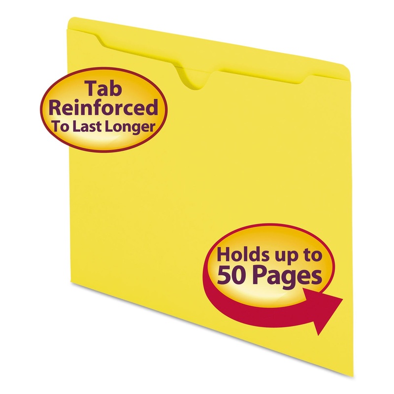 COLORED FILE JACKETS WITH REINFORCED DOUBLE-PLY TAB, STRAIGHT TAB, LETTER SIZE, YELLOW, 100/BOX