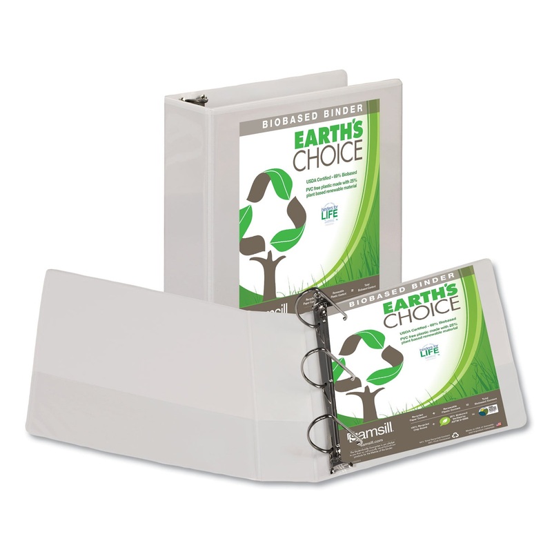 EARTH’S CHOICE BIOBASED D-RING VIEW BINDER, 3 RINGS, 3″ CAPACITY, 11 X 8.5, WHITE