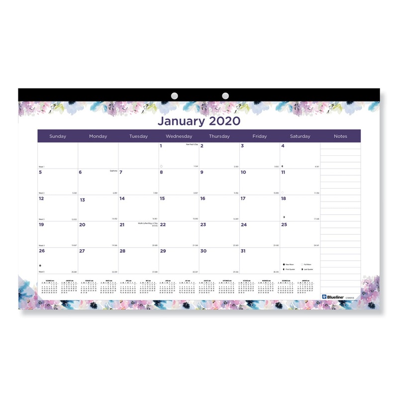 PASSION MONTHLY DESKPAD CALENDAR, CHIPBOARD BACK, FLORAL DESIGN, 17 3/4 X 10 7/8, 2020