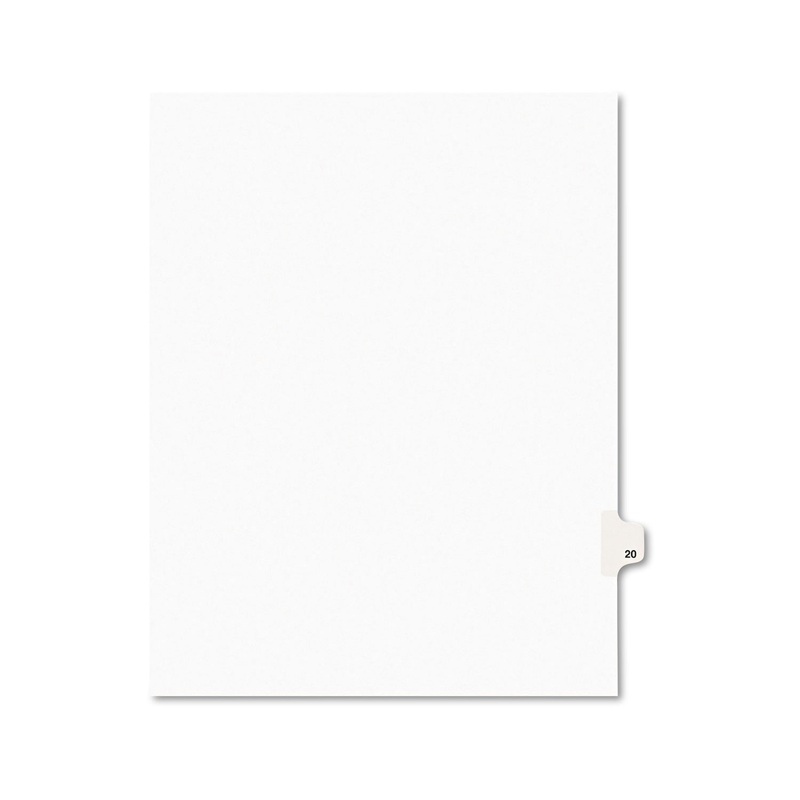 PREPRINTED LEGAL EXHIBIT SIDE TAB INDEX DIVIDERS, AVERY STYLE, 10-TAB, 20, 11 X 8.5, WHITE, 25/PACK