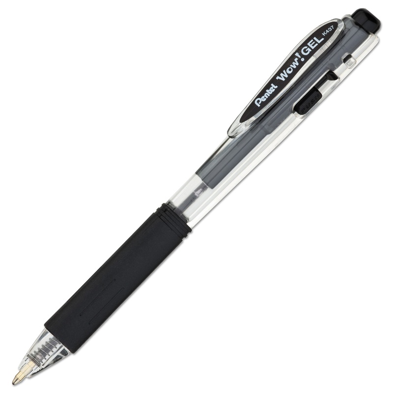 WOW! RETRACTABLE GEL PEN, MEDIUM 0.7MM, BLACK INK, CLEAR/BLACK BARREL, DOZEN