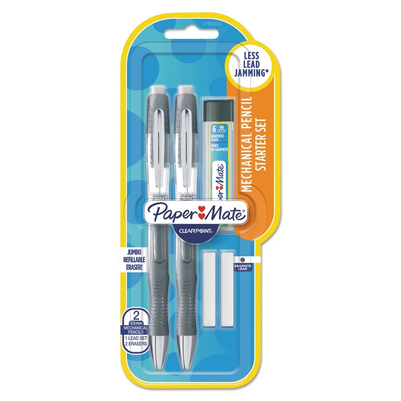 CLEARPOINT ELITE MECHANICAL PENCILS, 0.5 MM, HB (#2), BLACK LEAD, BLACK BARREL, 2/PACK