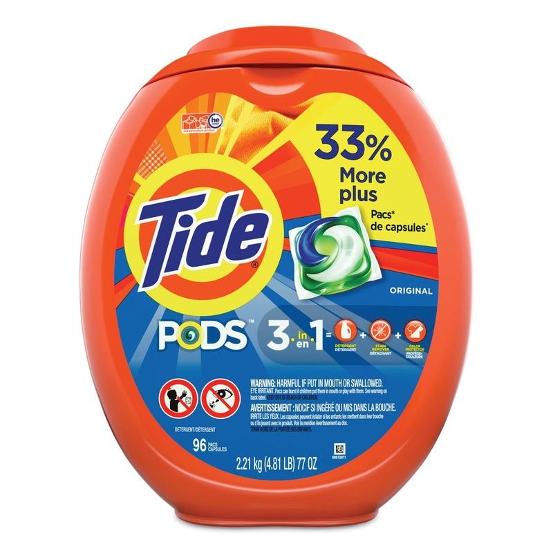 DETERGENT PODS, TIDE ORIGINAL SCENT, 96/TUB, 4 TUBS/CARTON