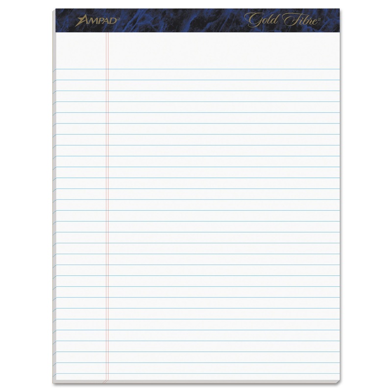 GOLD FIBRE WRITING PADS, WIDE/LEGAL RULE, 8.5 X 11.75, WHITE, 50 SHEETS, DOZEN