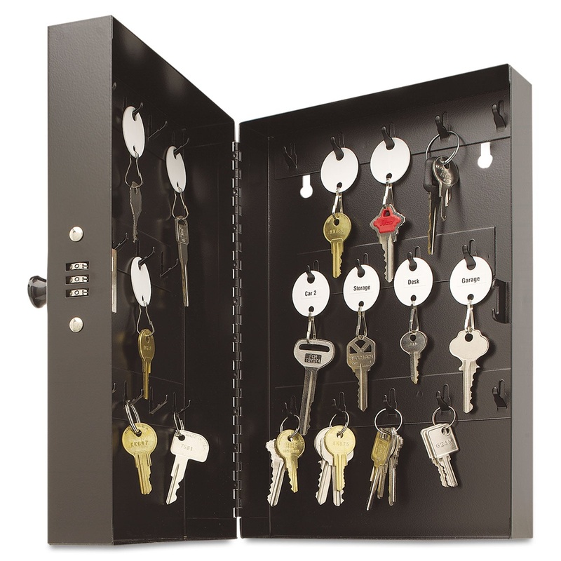 Hook-Style Key Cabinet, 28-Key, Steel, Black, 7-3/4″w X 3-1/4″d X 11-1/2″h