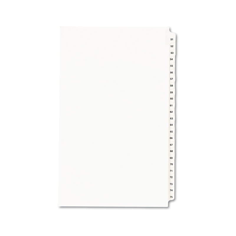 PREPRINTED LEGAL EXHIBIT SIDE TAB INDEX DIVIDERS, AVERY STYLE, 25-TAB, 51 TO 75, 14 X 8.5, WHITE, 1 SET