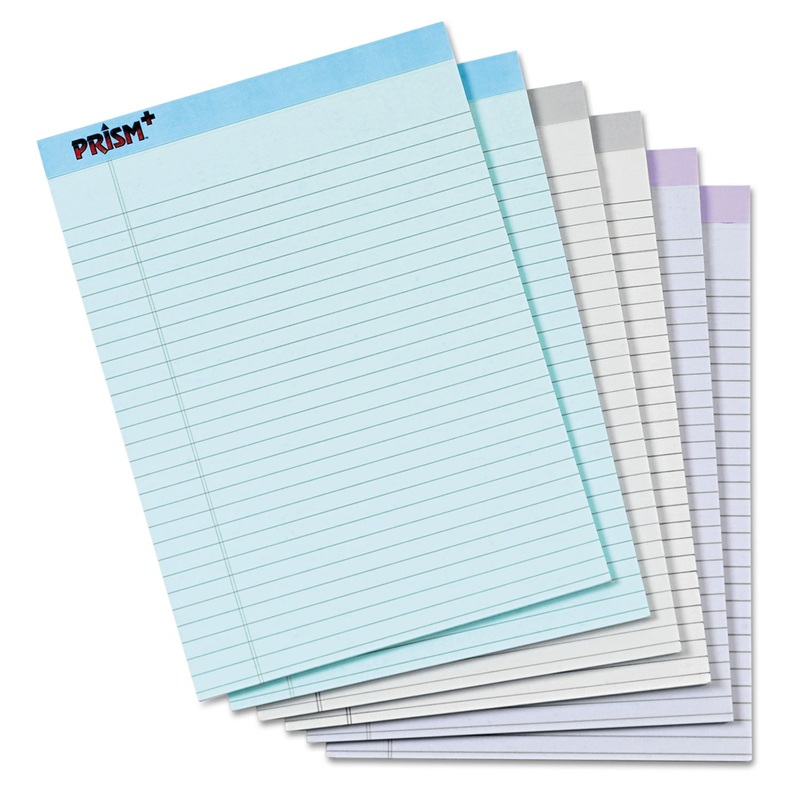 PRISM + COLORED WRITING PAD, WIDE/LEGAL RULE, 8.5 X 11.75, ASSORTED PASTEL SHEET COLORS, 50 SHEETS, 6/PACK