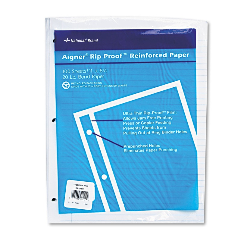 RIP PROOF REINFORCED FILLER PAPER, 3-HOLE, 8.5 X 11, NARROW RULE, 100/PACK
