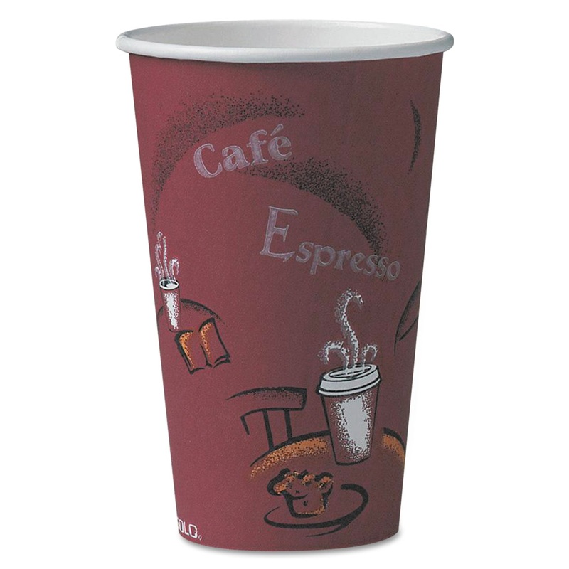 SOLO BISTRO DESIGN HOT DRINK CUPS, PAPER, 16OZ, MAROON, 1000/CARTON