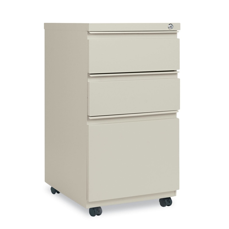 THREE-DRAWER METAL PEDESTAL FILE WITH FULL-LENGTH PULL, 14.96W X 19.29D X 27.75H, PUTTY