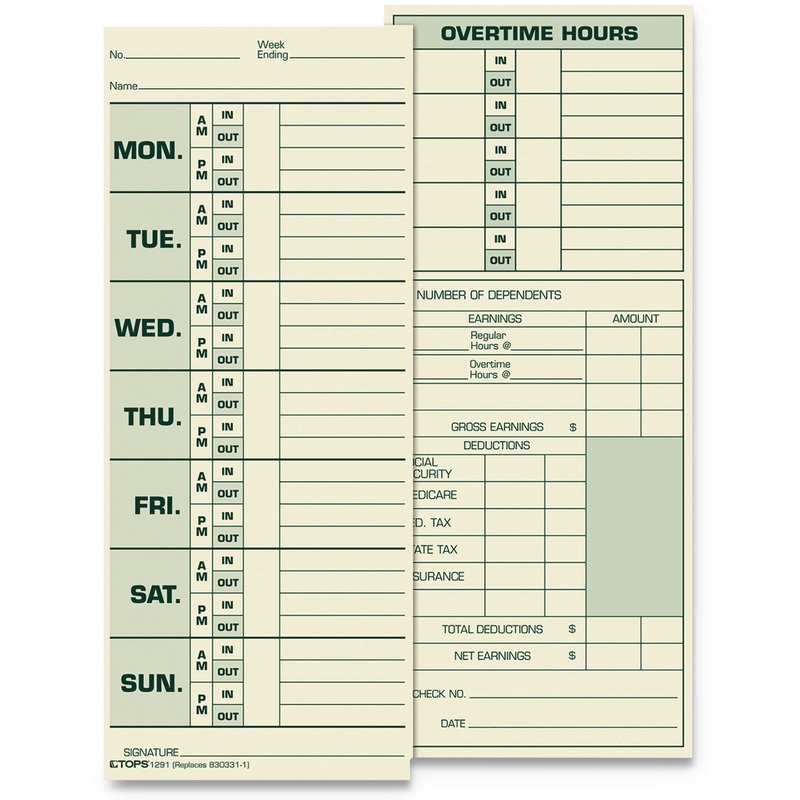 Time Card For Pyramid Model 331-10, Weekly, Two-Sided, 3 1/2 X 8 1/2, 500/box