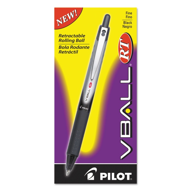 VBALL RT LIQUID INK RETRACTABLE ROLLER BALL PEN, 0.7MM, BLACK INK, BLACK/WHITE BARREL