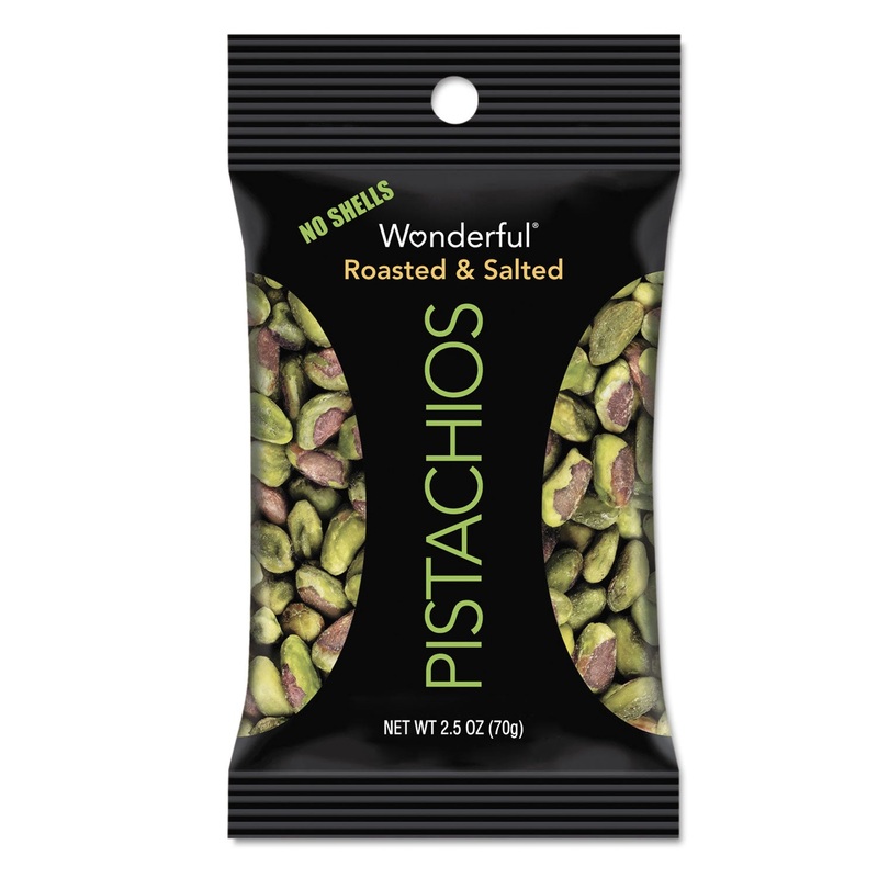 WONDERFUL PISTACHIOS, DRY ROASTED AND SALTED, 2.5 OZ, 8/BOX