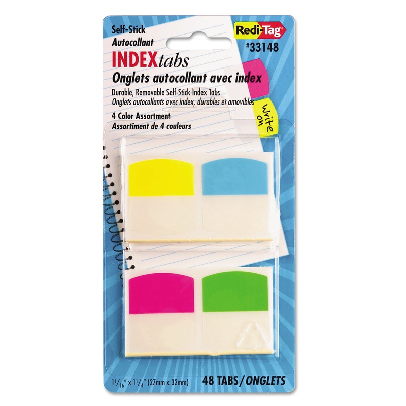 WRITE-ON INDEX TABS, 1/5-CUT TABS, ASSORTED COLORS, 1.06″ WIDE, 48/PACK