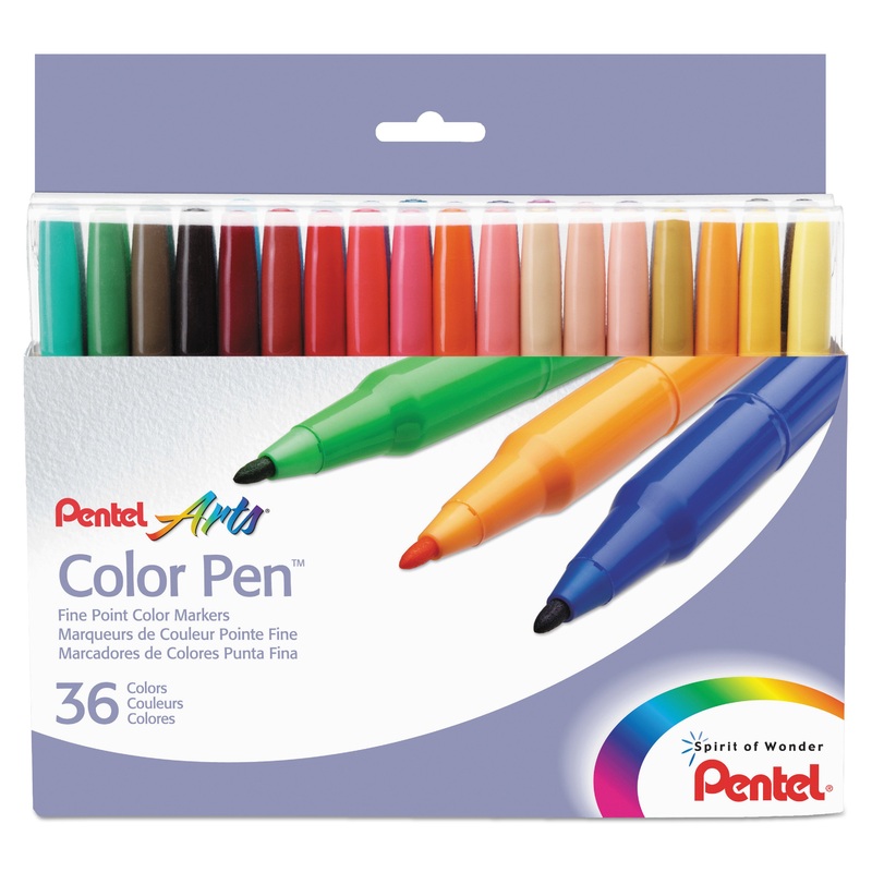 36-COLOR PEN SET, FINE BULLET TIP, ASSORTED COLORS, 36/SET