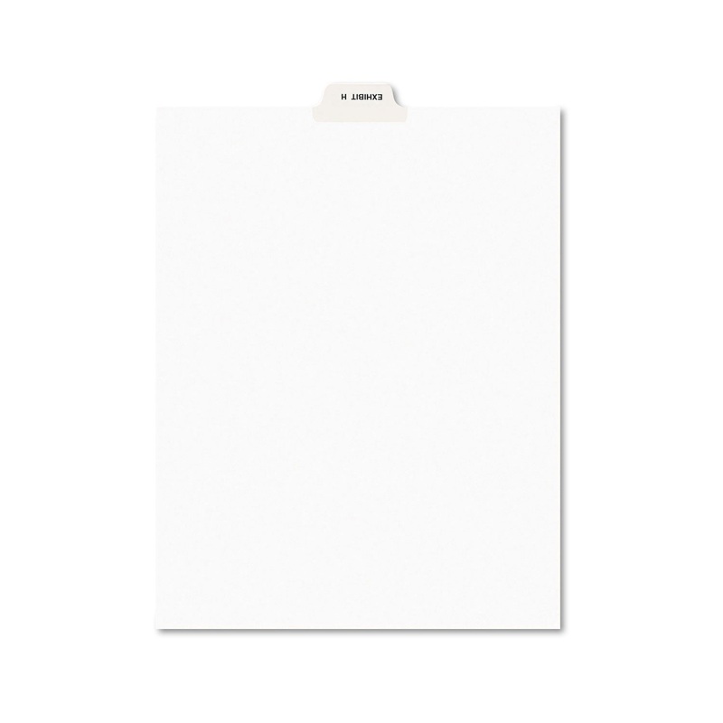 Avery-Style Preprinted Legal Bottom Tab Divider, Exhibit H, Letter, White, 25/pk