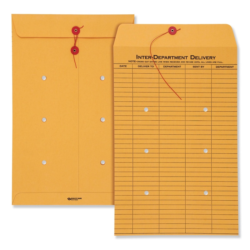 BROWN KRAFT STRING & BUTTON INTEROFFICE ENVELOPE, #98, ONE-SIDED FIVE-COLUMN FORMAT, 10 X 15, BROWN KRAFT, 100/CARTON