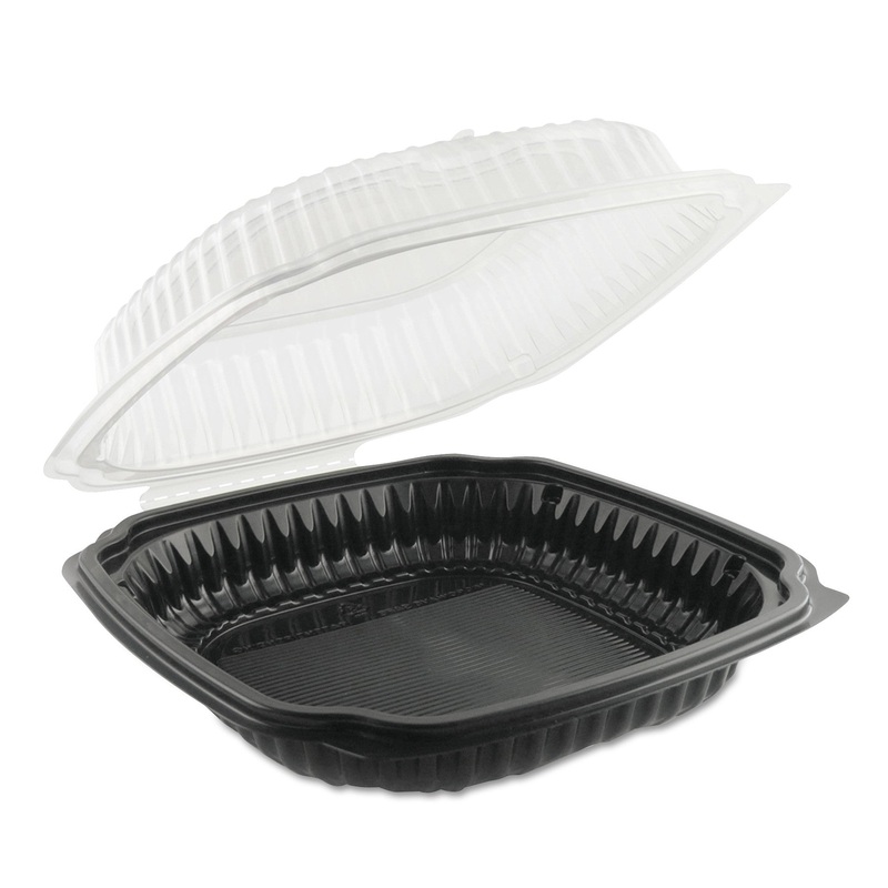 Culinary Classics Microwavable Container, 47.5 Oz, Clear/black, 100/carton