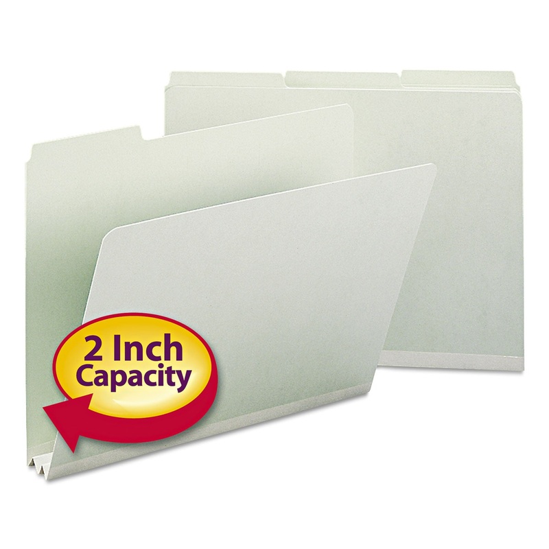 EXPANDING RECYCLED HEAVY PRESSBOARD FOLDERS, 1/3-CUT TABS, 2″ EXPANSION, LETTER SIZE, GRAY-GREEN, 25/BOX
