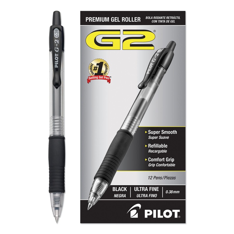 G2 PREMIUM RETRACTABLE GEL PEN, 0.38MM, BLACK INK, CLEAR/BLACK BARREL, DOZEN