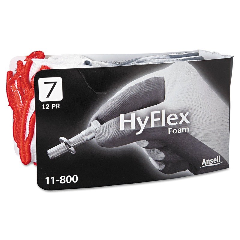 Hyflex Foam Gloves, White/gray, Size 7, 12 Pairs