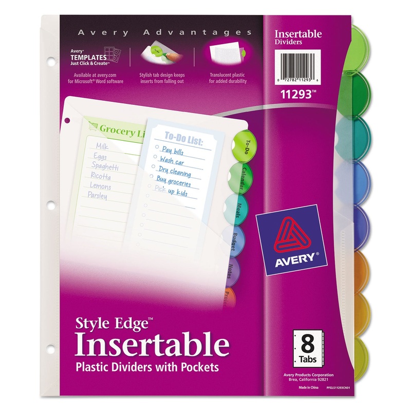 INSERTABLE STYLE EDGE TAB PLASTIC 1-POCKET DIVIDERS, 8-TAB, 11.25 X 9.25, TRANSLUCENT, 1 SET