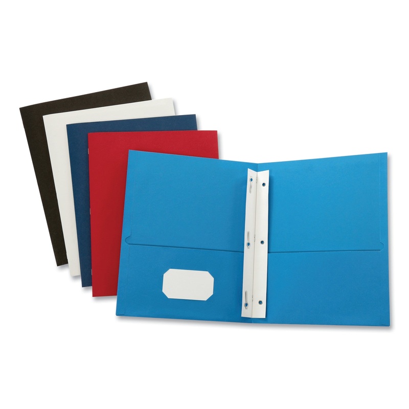 LEATHERETTE TWO POCKET PORTFOLIO WITH FASTENERS, 8 1/2″ X 11″, ASSORTED, 10/PK