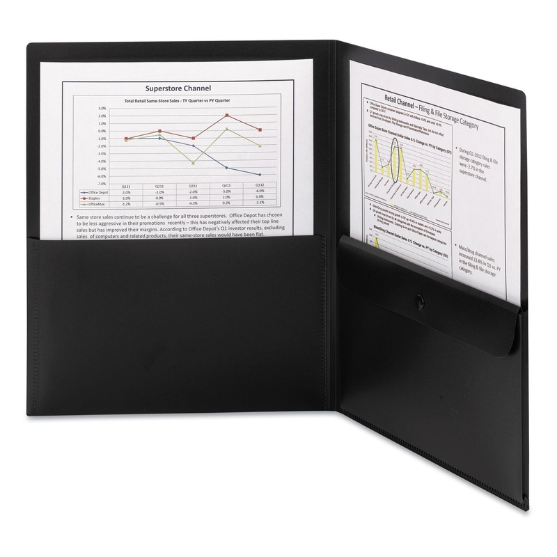 Poly Two-Pocket Folder W/security Pocket, 11 X 8 1/2, Black, 5/pack