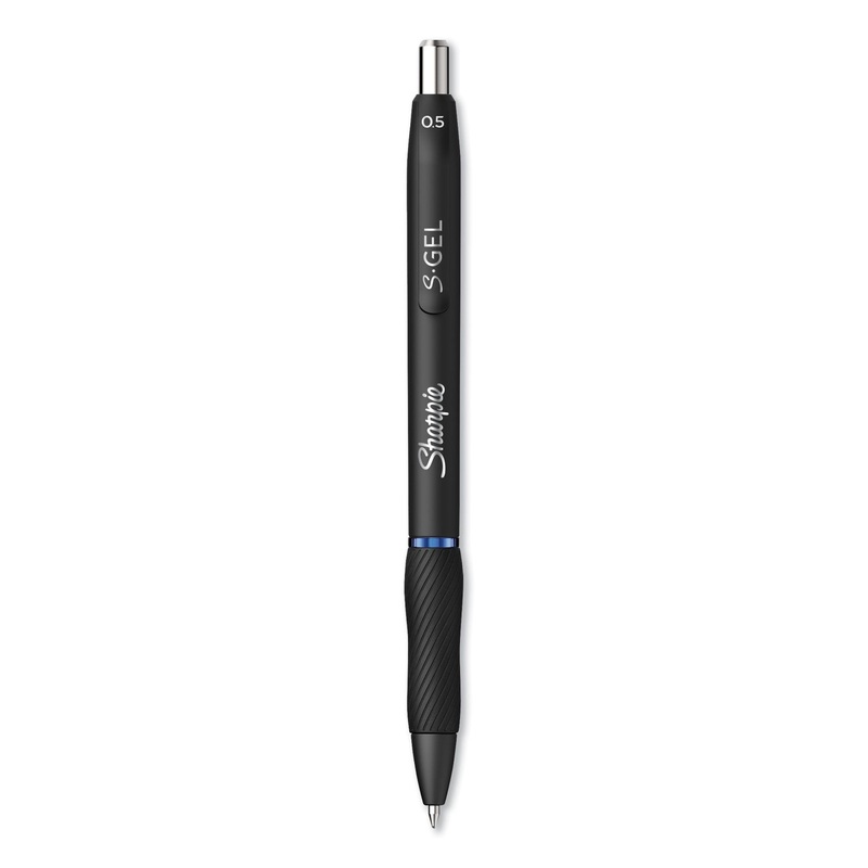 S GEL PEN, FINE 0.5 MM, BLUE INK, BLACK BARREL, DOZEN