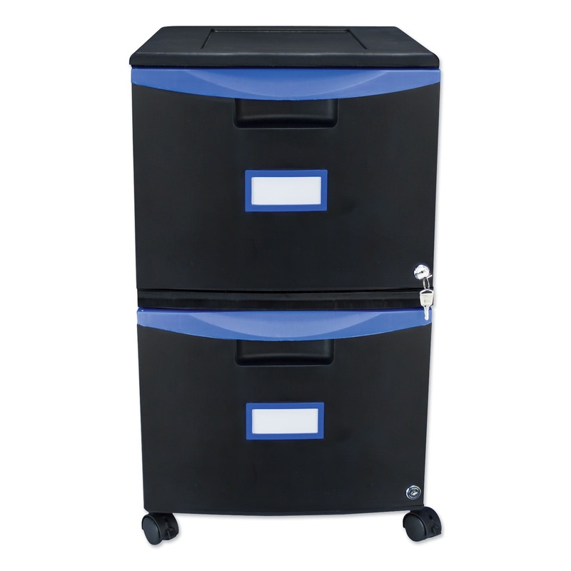 TWO-DRAWER MOBILE FILING CABINET, 14.75W X 18.25D X 26H, BLACK/BLUE