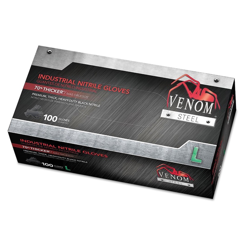 Venom Steel Industrial Nitrile Gloves, Large, Black, 6 Mil, 100/box