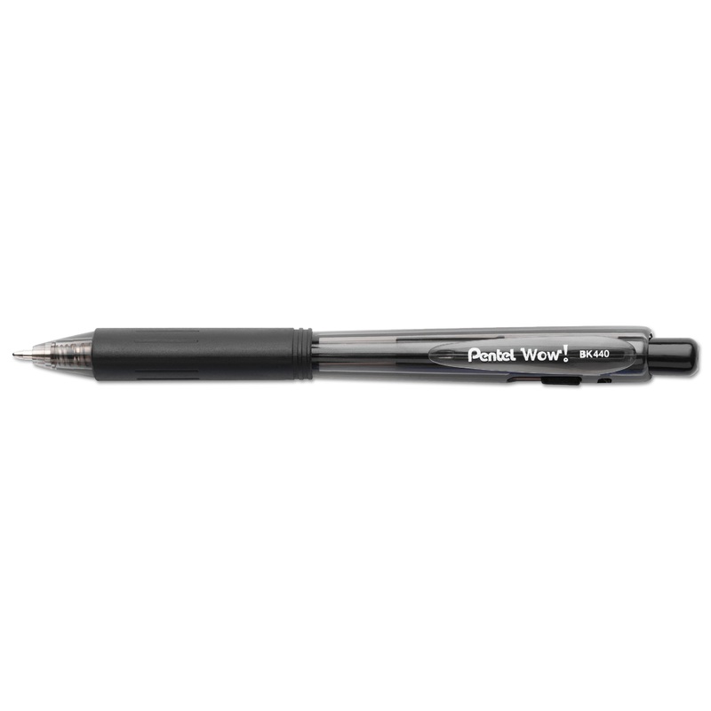 WOW! RETRACTABLE BALLPOINT PEN, MEDIUM 1MM, BLACK INK/BARREL, DOZEN