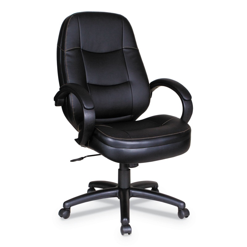 ALERA PF SERIES HIGH-BACK LEATHER OFFICE CHAIR, SUPPORTS UP TO 275 LBS., BLACK SEAT/BLACK BACK, BLACK BASE