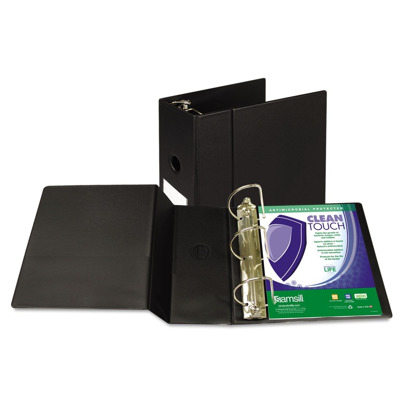 CLEAN TOUCH LOCKING D-RING REFERENCE BINDER PROTECTED W/ANTIMICROBIAL ADDITIVE, 3 RINGS, 5″ CAPACITY, 11 X 8.5, BLACK