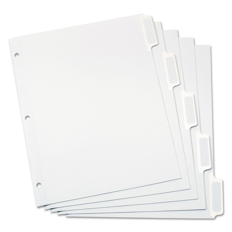 CUSTOM LABEL TAB DIVIDERS WITH SELF-ADHESIVE TAB LABELS, 5-TAB, 11 X 8.5, WHITE, 5 SETS