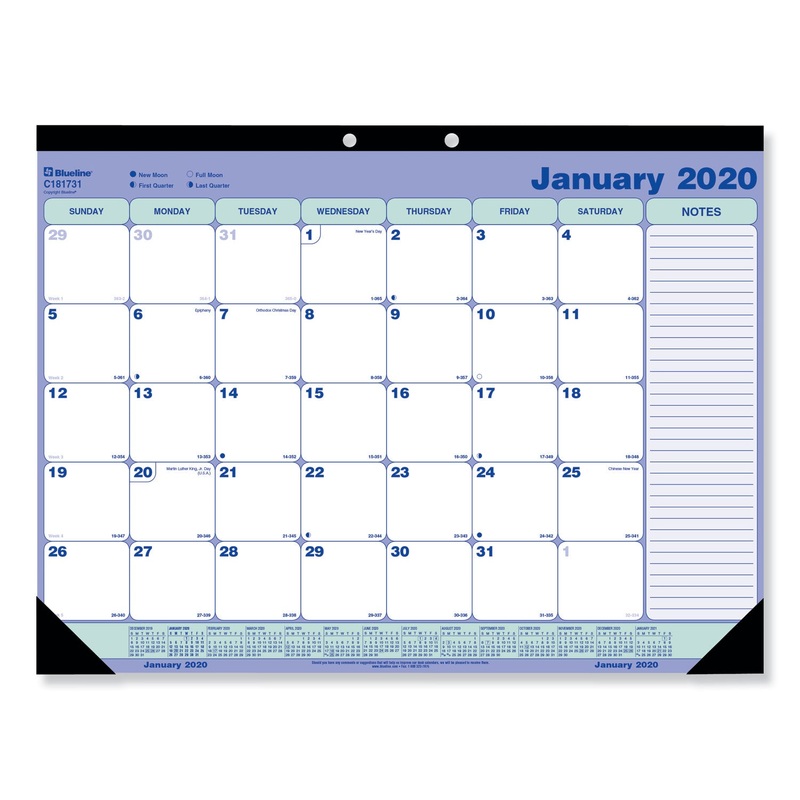 DESK PAD CALENDAR, 21 1/4 X 16, BLUE/WHITE/GREEN, 2020