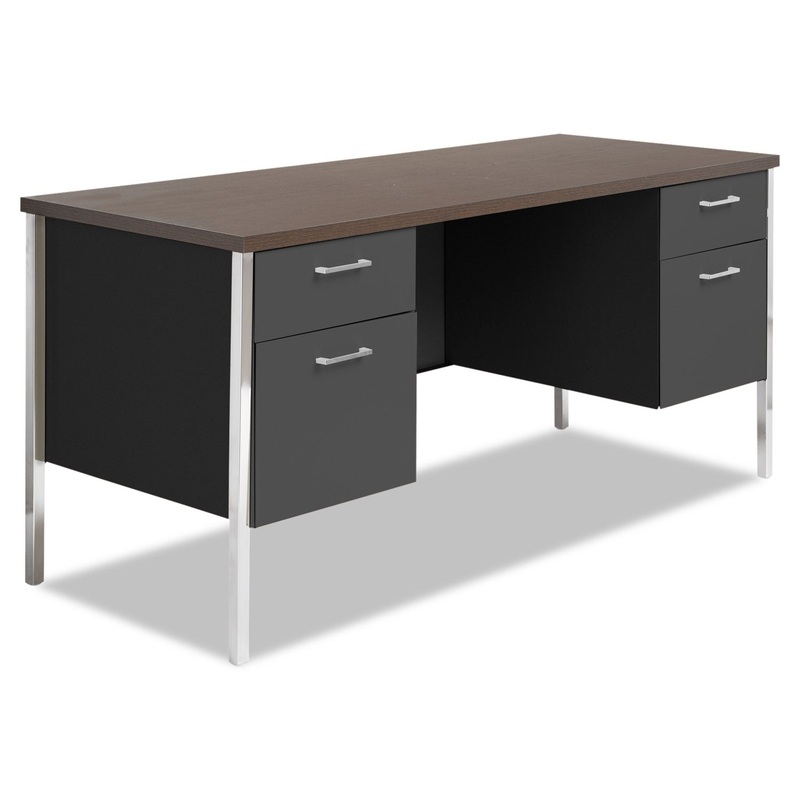 DOUBLE PEDESTAL STEEL CREDENZA, 60W X 24D X 29.5H, MOCHA/BLACK